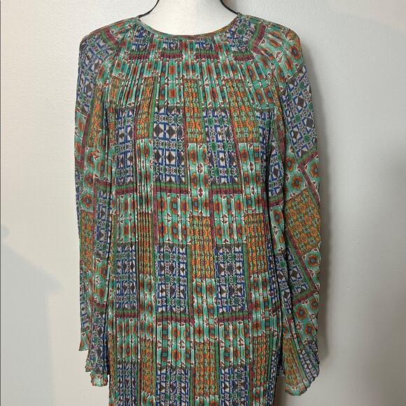 EUC Carolina K x Anthropologie green patterned pleated dress - Picture 6 of 15